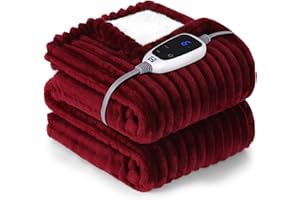 SEALY Heated Blanket Electric Throw, 50"x60" Heating Blanket Throw, 6 Heat Levels & 2-10 Hours Auto-Off Over-Heat Protection, Ribbed Flannel to Sherpa, Machine Washable, Red