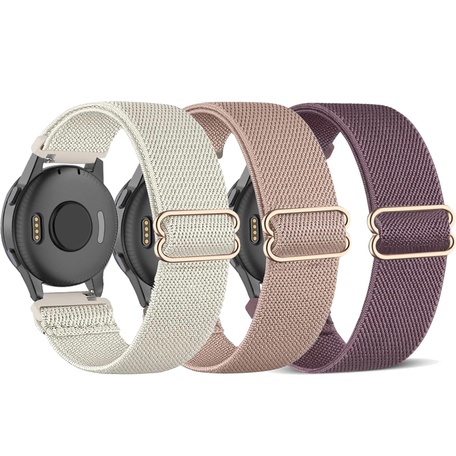 TUCOMO Pack of 3 Elastic Nylon Straps Compatible with 20mm Garmin Venu Sq/Venu Sq 2/Venu 2 Plus/Venu Loop, Stretchy Watch Strap for Garmin Vivoactive 5/Vivoactive 3/Vivomove HR, 4,5" - 9,5" (114mm