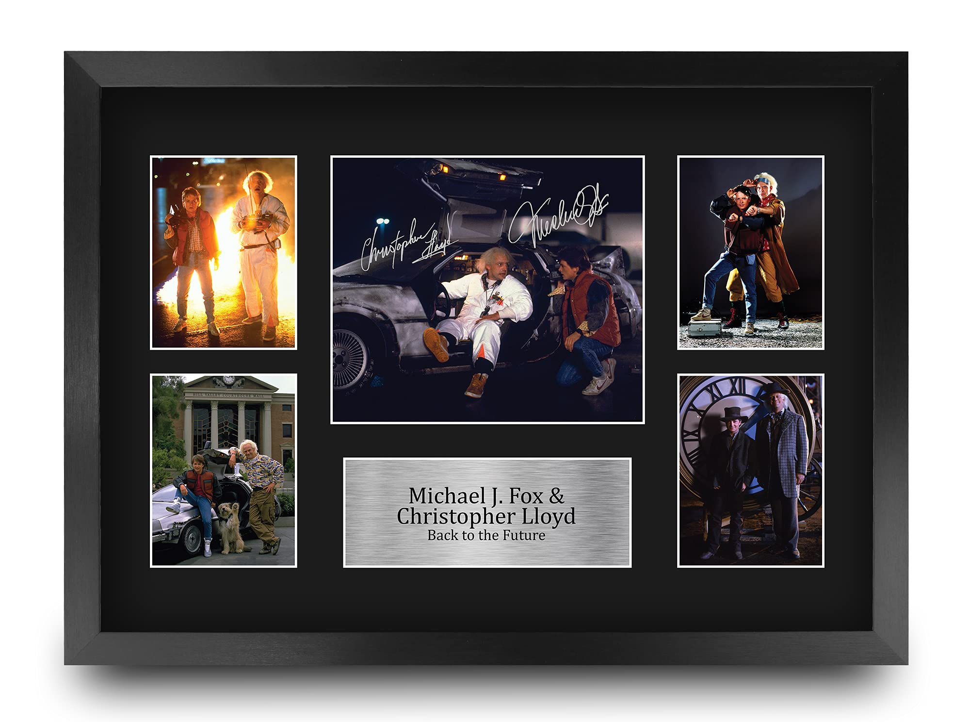 HWC Trading FR A3 Michael J Fox & Christopher Lloyd Back to the Future Gifts Printed Signed Autograph Presentation Display for Movie Memorabilia Fans - A3 Framed