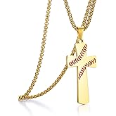 Rehoboth Baseball Cross Pendant Necklace for Men Women Adjustable 22+2" Stainless Steel Chain