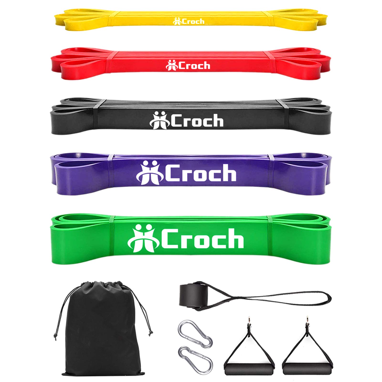 Croch Resistance Band Set made of natural latex as resistance and support for pull-up aid with exercise instructions, strength training and muscle building (5 Set)