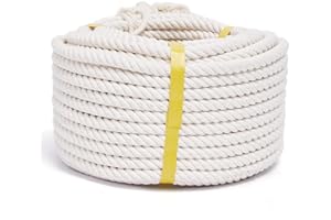 XINSHUNCAN Natural Cotton Craft Rope 1/2 Inch x 50 Feet, 4-Strand Twisted Cotton Ropes, Natural Thick White Soft Rope Cord for Sports, Decoration, Pet Toys, DIY Crafts, Indoor & Outdoor Use