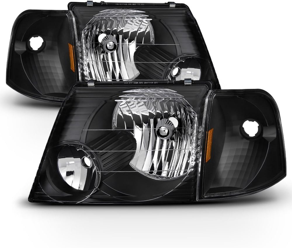 ACANII - For Blk 2002 2003 2004 2005 Ford Explorer Headlights+Corner Signal Lights Driver + Passenger Side