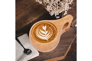200ml Handmade Finnish Kuksa Wooden Cup - Nordic Style Portable Mug for Coffee, Tea, Camping & Hiking, Natural Rubber Wood, L
