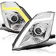 Spec-D Tuning Chrome Sequential LED Tube Signal Projector Headlights and Startup Animation Compatible with 2006-2009 Nissan 350Z, Left + Right Pair Headlamp Assembly