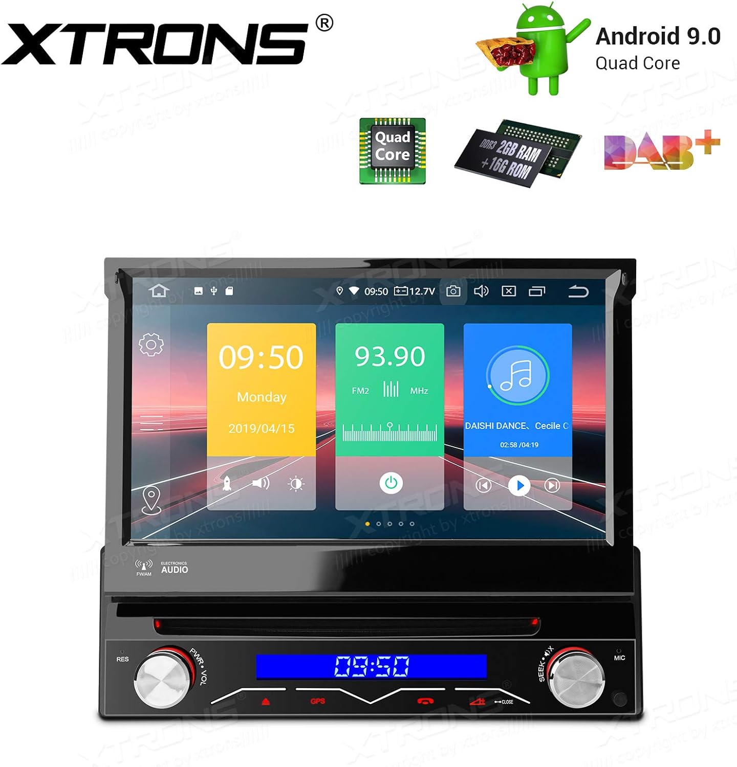 XTRONS Android 9.0 Car Stereo Radio DVD Player 7 Inch Touch Screen Universal Single Din GPS Navigation in-Dash Head Unit Supports WiFi Bluetooth 5.0 Backup Camera DVR OBD2 TPMS