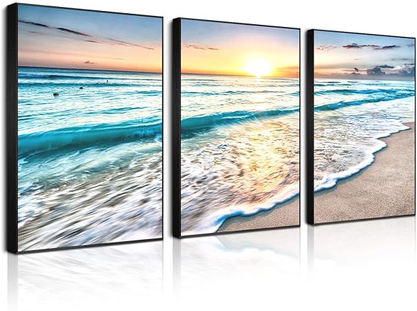 Amazon アートフレーム 日没 海 風景 ポスター キャンバスアート 額装 インテリア 絵画 壁掛け 飾り絵 装飾軽くて取り付けやすい モダン アートパネル 3枚 A 30x45cmx3pcs ウォールステッカー オンライン通販