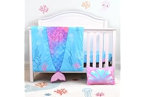UOMNY Crib Bedding Set for Girls-3 Piece Mermaid Baby Girl Crib Bedding Sets with Baby Comforter Crib Sheet Pillowcase,Nursery Bedding Set