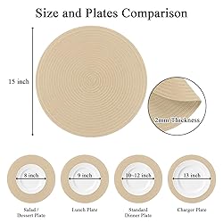 SHACOS 15 inch Round Braided Placemats Set of 6 Non