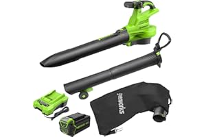 Greenworks 40V (230 MPH / 505 CFM) Cordless Brushless Leaf Blower/Vacuum with Bag, High Power, Lightweight & Quiet for Yard Debris Cleanup, Includes 5.0Ah Battery & Charger