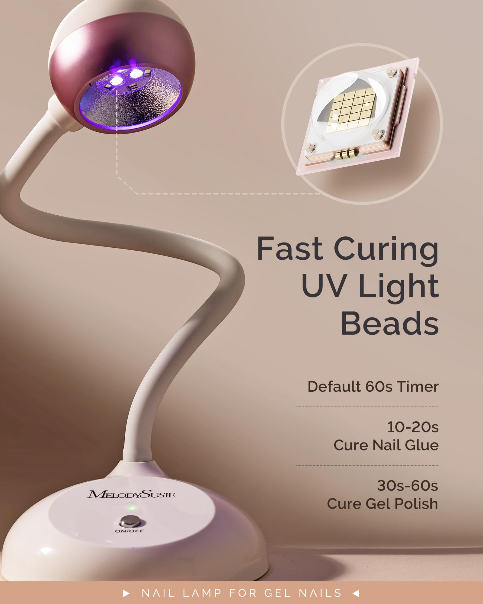 MelodySusie 2 in 1 Gel X Lamp, Cordless Gooseneck Nail Desk Lamp and Flash Cure UV Nail Lamp with Reflector Cup for Flash Curing, Professional Nail Art Tools for Manicure, Salon Use