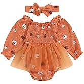 Afunbaby Baby Girl Halloween Outfit Newborn Pumpkin Romper Dress Puff Sleeve Ruffle Bodysuit Jumpsuit Fall Clothes