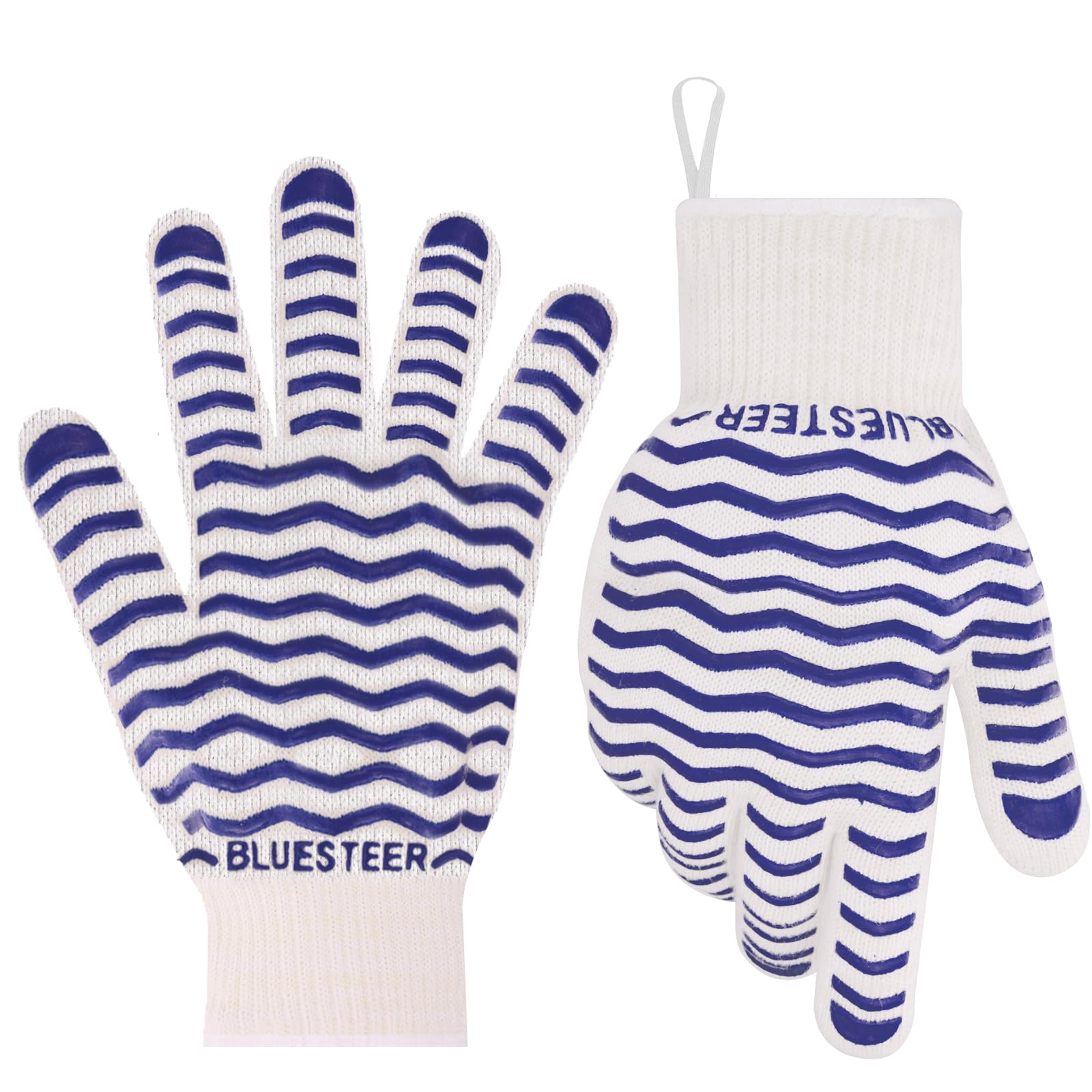 Photo 1 of BLUESTEER Oven Gloves 932°F Heat Resistant Gloves Oven Mitts with Fingers Grill Gloves Heat Proof BBQ Gloves Silicone Grip Fireproof Gloves for Kitchen Cooking Grilling Baking