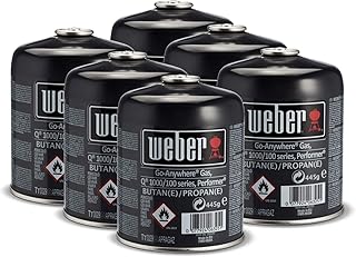 Weber 26100 Gas-Kartusche für Q 100-/1000-Serie, Performer Deluxe GBS und Go-Anywhere, 445g, 6 Stück