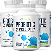 Probiotics for Women & Men, 300 Billion CFU Probiotics from 12 Strains + Organic Prebiotics Blend for Daily Digestive, Immune, Gut, Bloating, Gut Health for Women & Men, Shelf Stable - 180 Capsules