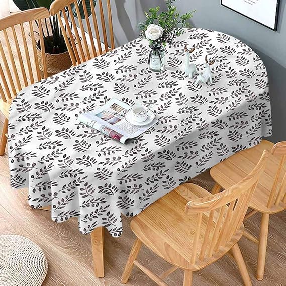 shirlyhome Oval Table Cover Paint Stain Resistant Tablecloth Leafy