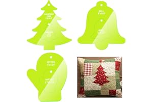Kigley 3 Set Christmas Acrylic Quilting Template Ruler Christmas Tree, Mitten, Bell Template Patchwork Quilt Supplies for Use with 10'' Precut Fabric Squares Cutting Patterns Sewing Blanket Cloth DIY