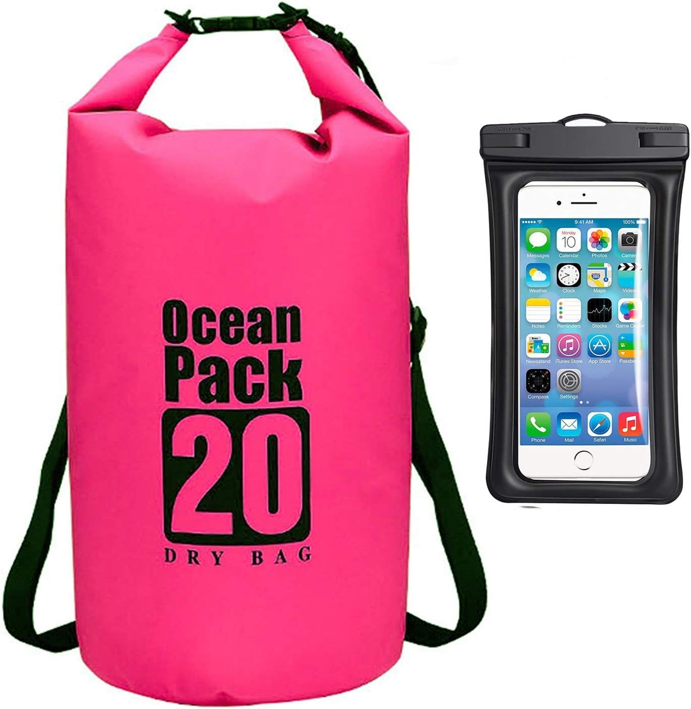HAMISS Heavy Duty PVC Water Proof Dry Bag Sack Backpack for Camping Fishing Boating Kayaking Swimming Rafting Ocean Resistant 2L/3L/5L/10L/15L/20L/30L (5L, Pink)