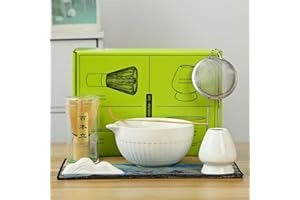MOCHACHAJU Japan Matcha Set Matcha Whisk Matcha Bowl with Pouring Spout Scoop Matcha Whisk Holder Tea Making Kit. 1 Japanese Tea Set (7pcs),Matcha Color,Color Box Packing, 15.2 Ounce (white)