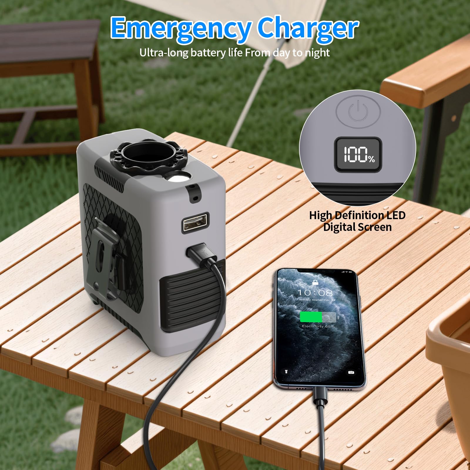 Portable Fan Wearable Personal Fan with 5 Speed Max 55 Working Hours Low Noise Portable Neck Fans Cooling Waist Fans for Camping Traveling LED Power Display 10000mAh Rechargeable (Gray)