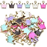 Aylifu 30pcs Gold Plated Enamel Crown Charms Pendants Lovely Multicolor for Bracelet Necklace Crafting Jewelry Making Decoration