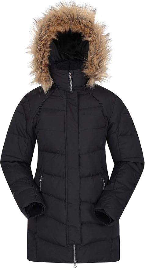 Mountain Warehouse Isla II Womens Down Jacket - Fur Hoodie, Two Zipped Pockets, Waterproof 
