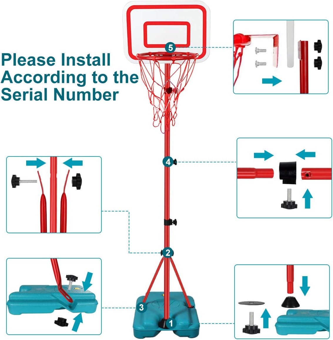 N/C Kids Basketball Hoop Stand Adjustable Height 2.9 ft -6.2 ft Indoor Basketball Hoop Outdoor Toys Outside Backyard Games Mini Hoop Basketball Goal Gifts for Boys Girls Toddlers Age 3 4 5 6 7 8: Toys & Games