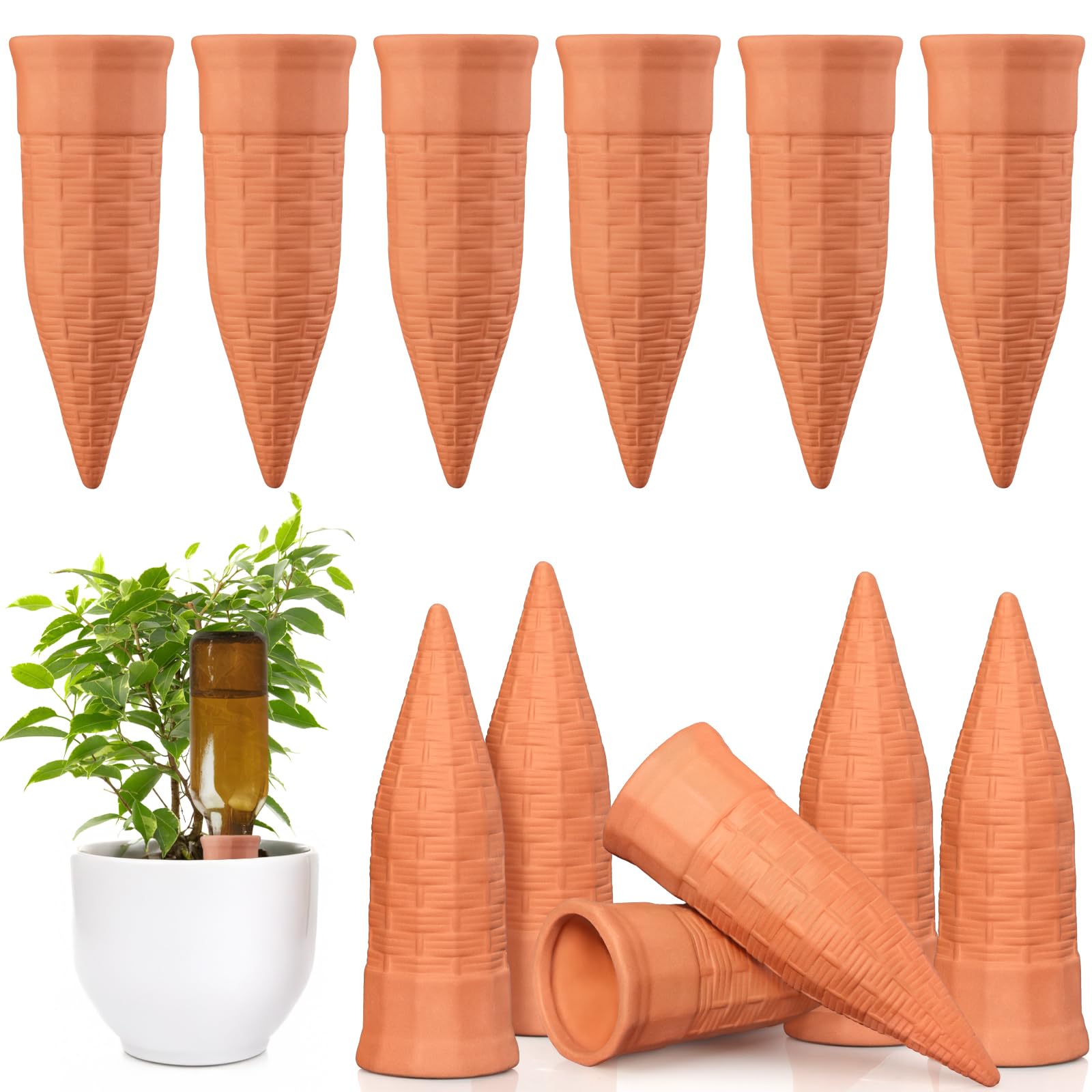 Photo 1 of ***(MISSING PARTS -SELLING AS IS )*** Terracotta Watering Spikes 3 Pack Plant Watering Devices Wine Bottle Automatic Plant Waterer for Vacations, Self Watering Stakes for Indoor Outdoor Plants