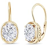 Gem Stone King 4.20 Cttw 18K Yellow Gold Plated Silver Moissanite Dangle Earrings For Women | Oval 9X7MM