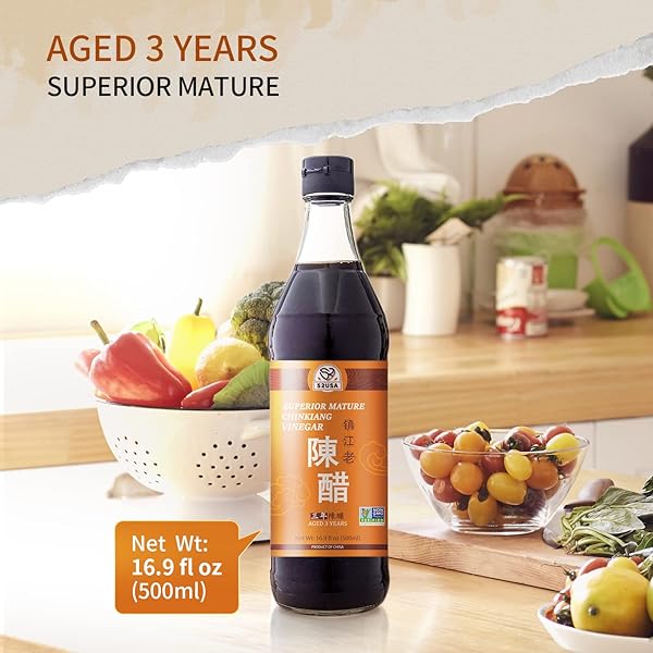 52USA CHINESE BLACK VINEGAR 16.9 FL OZ (500ML), 3 YEARS MATURE AGED BLACK RICE VINEGAR, CHINKIANG VINEGAR, ZHENJIANG VINEGAR. NON-GMO PROJECT VERIFIED VINEGAR