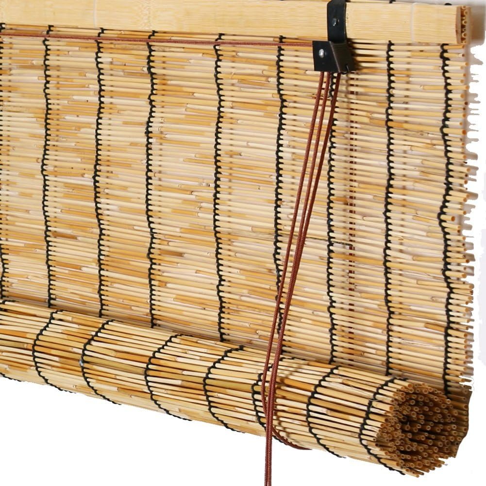 Deevin Bamboo Roller Blinds,Natural Reed Window Shade,Sunshade, Vintage, Waterproof, Breathable, Fresh Shutters For Indoor, Customizable