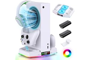 Charger Stand & Cooling Station for Xbox Series S Console, Upgrade Vertical Controller Charging Dock Accessories with 15 RGB 