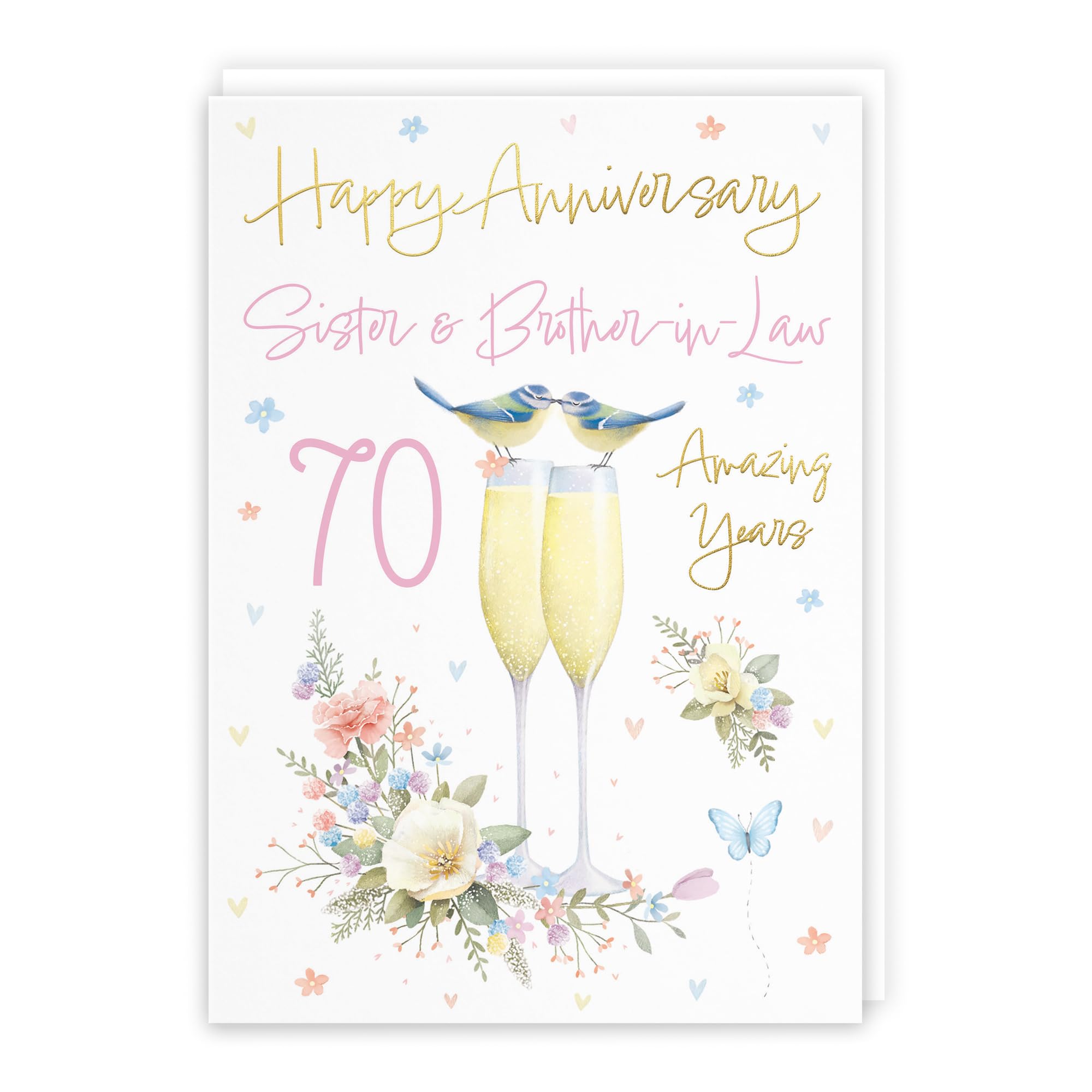 Hunts England - Sister And Brother-in-Law 70th Anniversary Card - A5 Size - Champagne Flutes - Gold Foil - 70th Anniversary Card For Sister And Brother-in-Law - Milo's Gallery