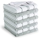 KitchenAid Albany Dishcloth 8 Pack Set, Matte Grey/White, 12"x12"