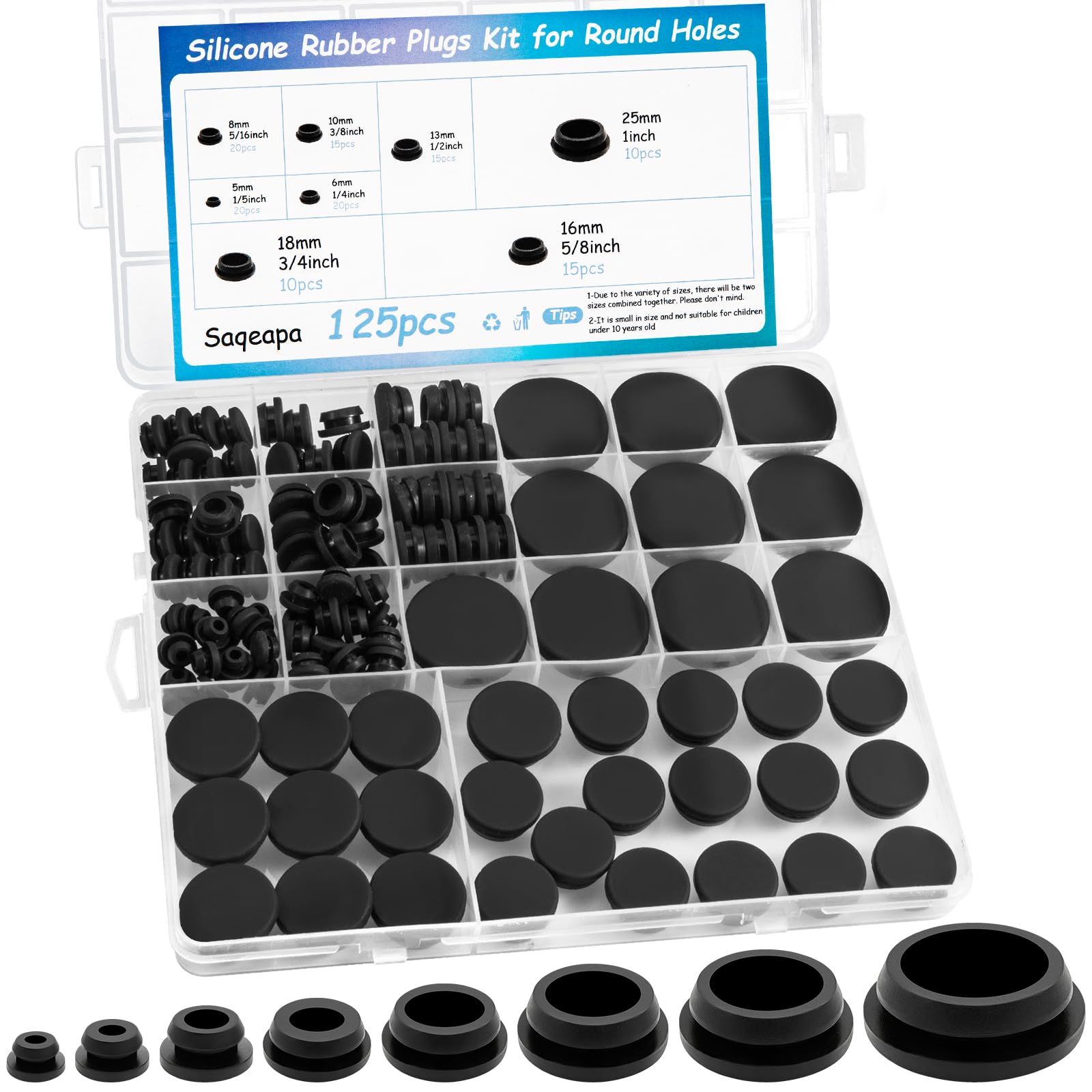 Photo 1 of 125PCS Rubber Plugs for Round Holes, Premium Black Rubber Hole Plugs, Various Sizes of Round Hole Silicone Tool, Plugs for Holes Assorted Sizes Suitable for Car Wiring Furniture