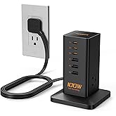 Charging Station, TESSAN 100W Max GaN USB C Charger Block, 6-Ports and 3 AC Outlets Power Tower, Fast Charging for Multiple D