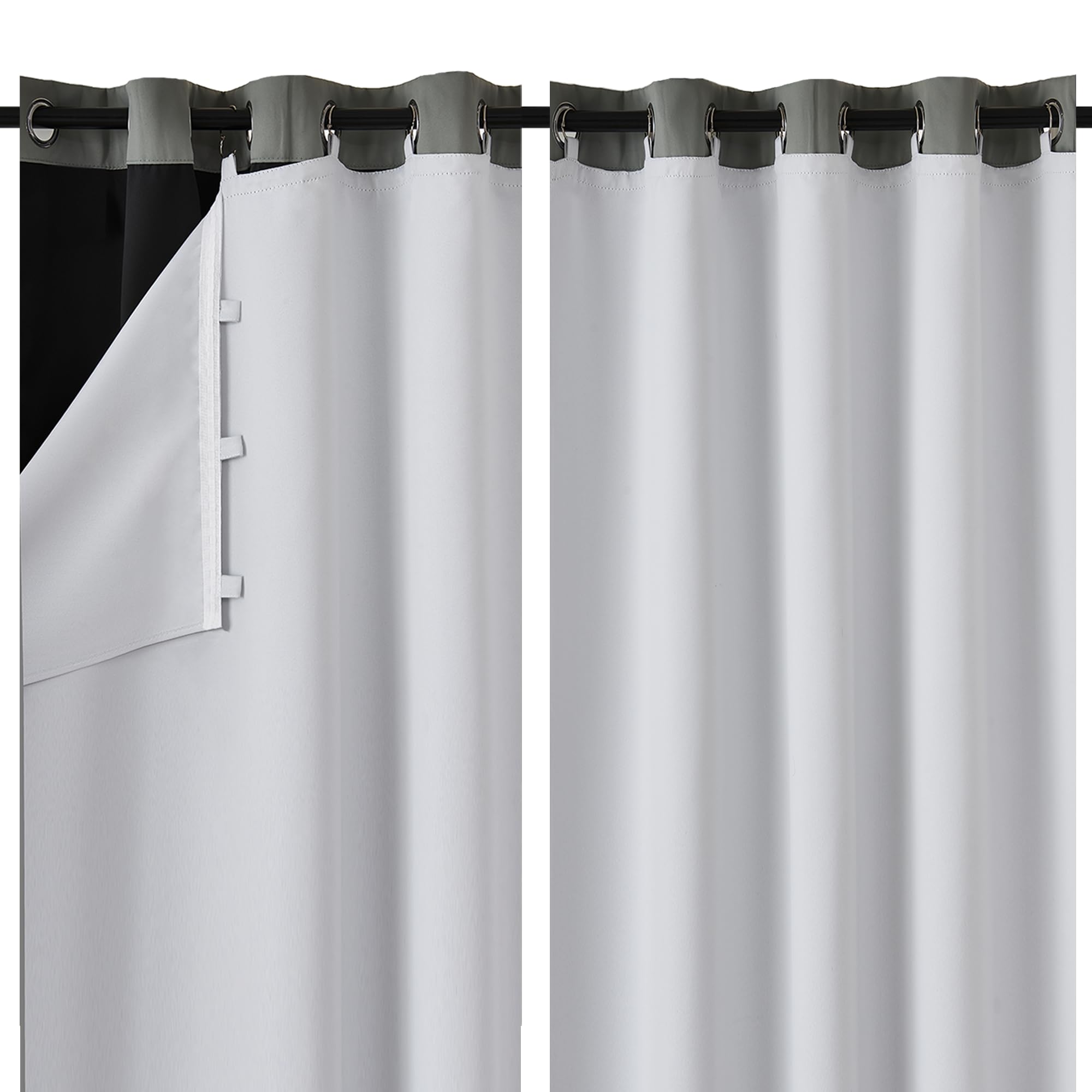 PONY DANCE Blackout Lining Curtains for Bedroom - 2 Panels Themal Insulated Privacy Curtains with Hooks and Rings for Living Room, Greyish White, 64 x 50 Inch Drop