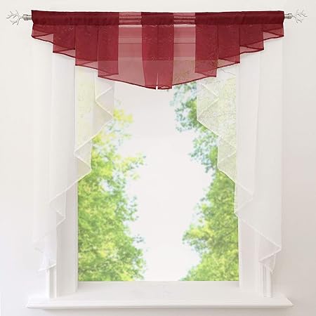 EZ GLAM Fenstergardine mit Schön Falten Kleinfenster Voile Tunnelzug Scheibengardine (B*H 140 * 145cm, Weinrot)