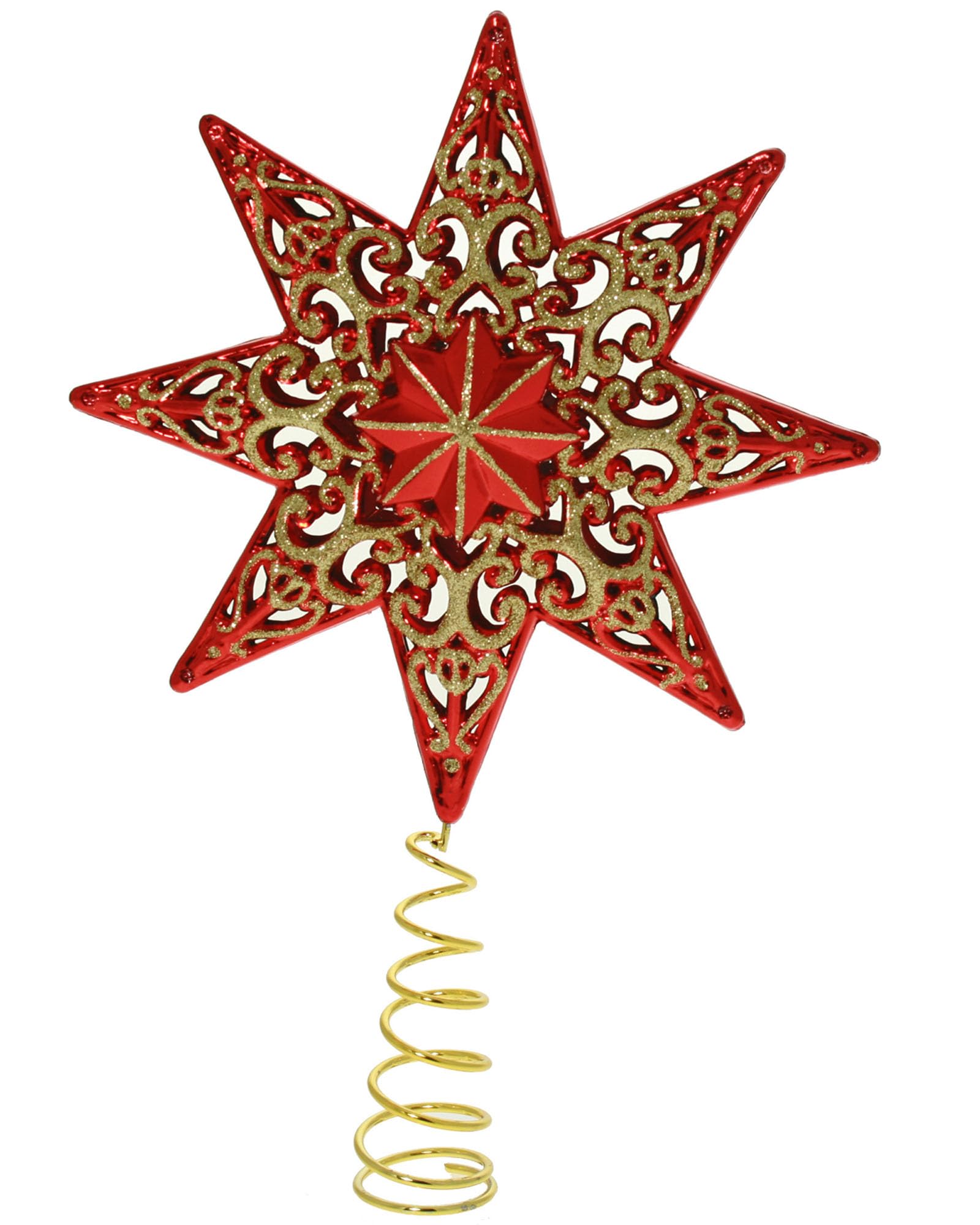 WeRChristmas Shatterproof Deluxe Christmas Star Tree Topper with Glitter, 21 cm - Red