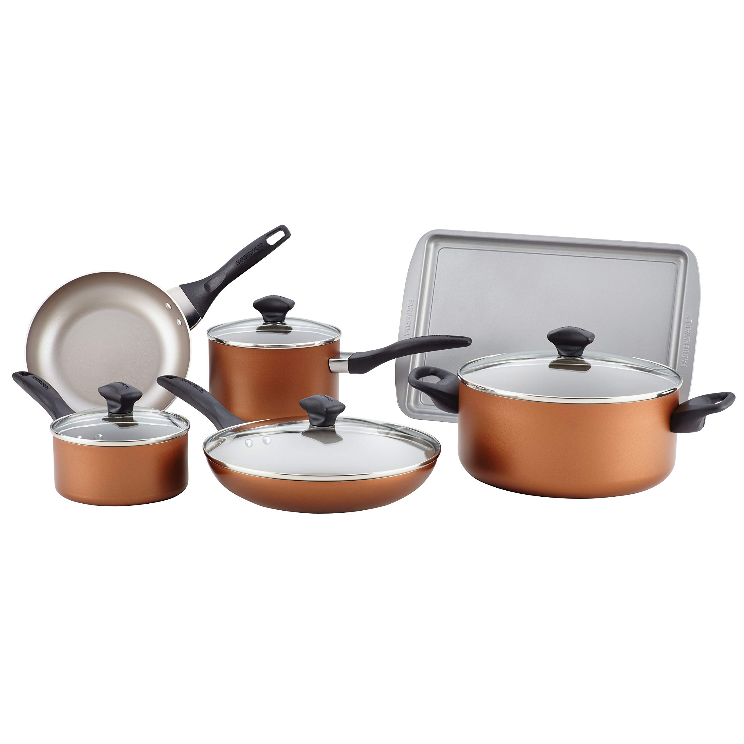 Farberware nonstick 11pce Aluminium cookware, tools and bakeware set - Copper