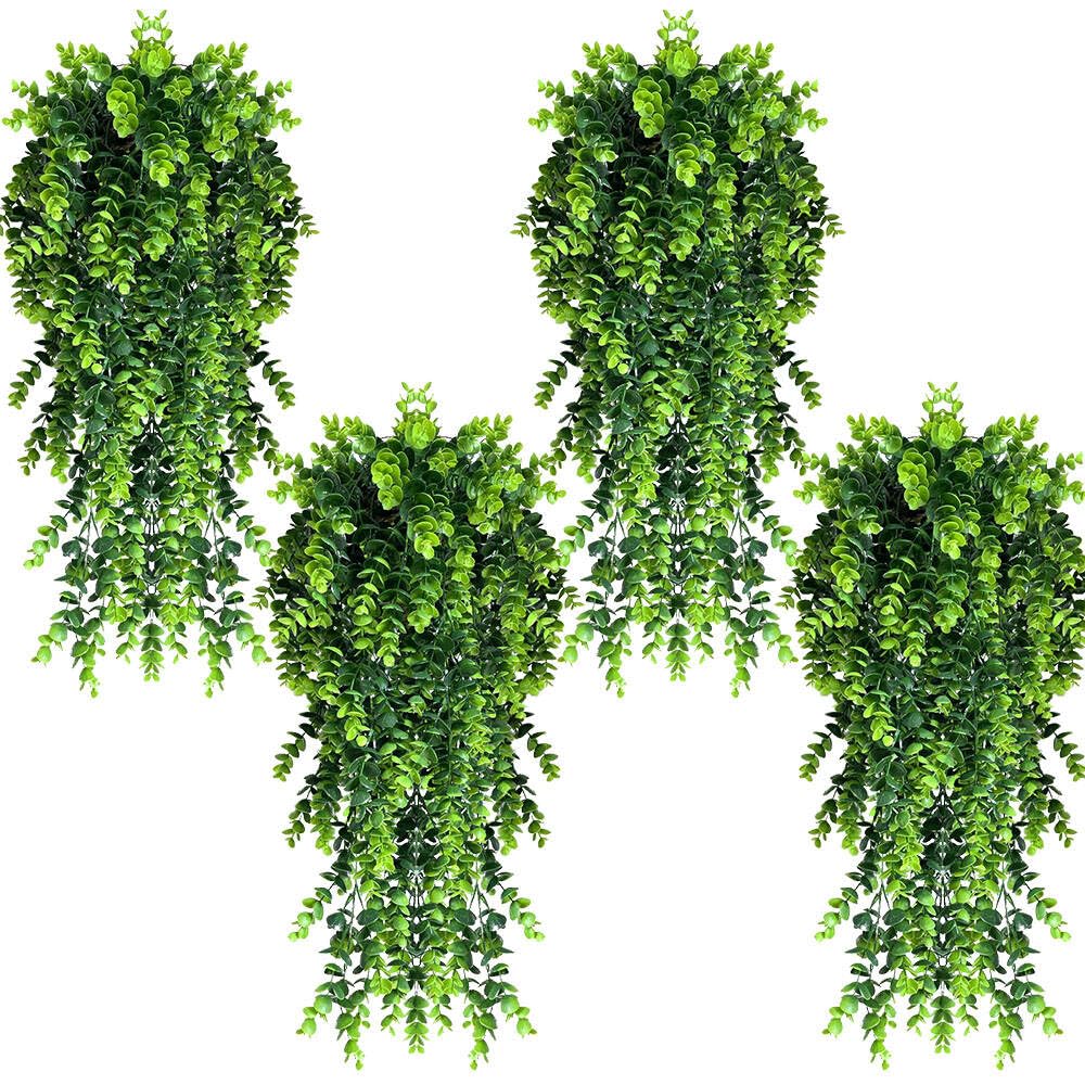 Photo 1 of ***(MISSING PARTS/ MISSING 1)***Vopie 4 Pack Artificial Eucalyptus Leaf Rattan Fake Hanging Plant Faux Greenary Vine Outdoor UV Resistant Plastic Plants for Wedding Party Home Decor