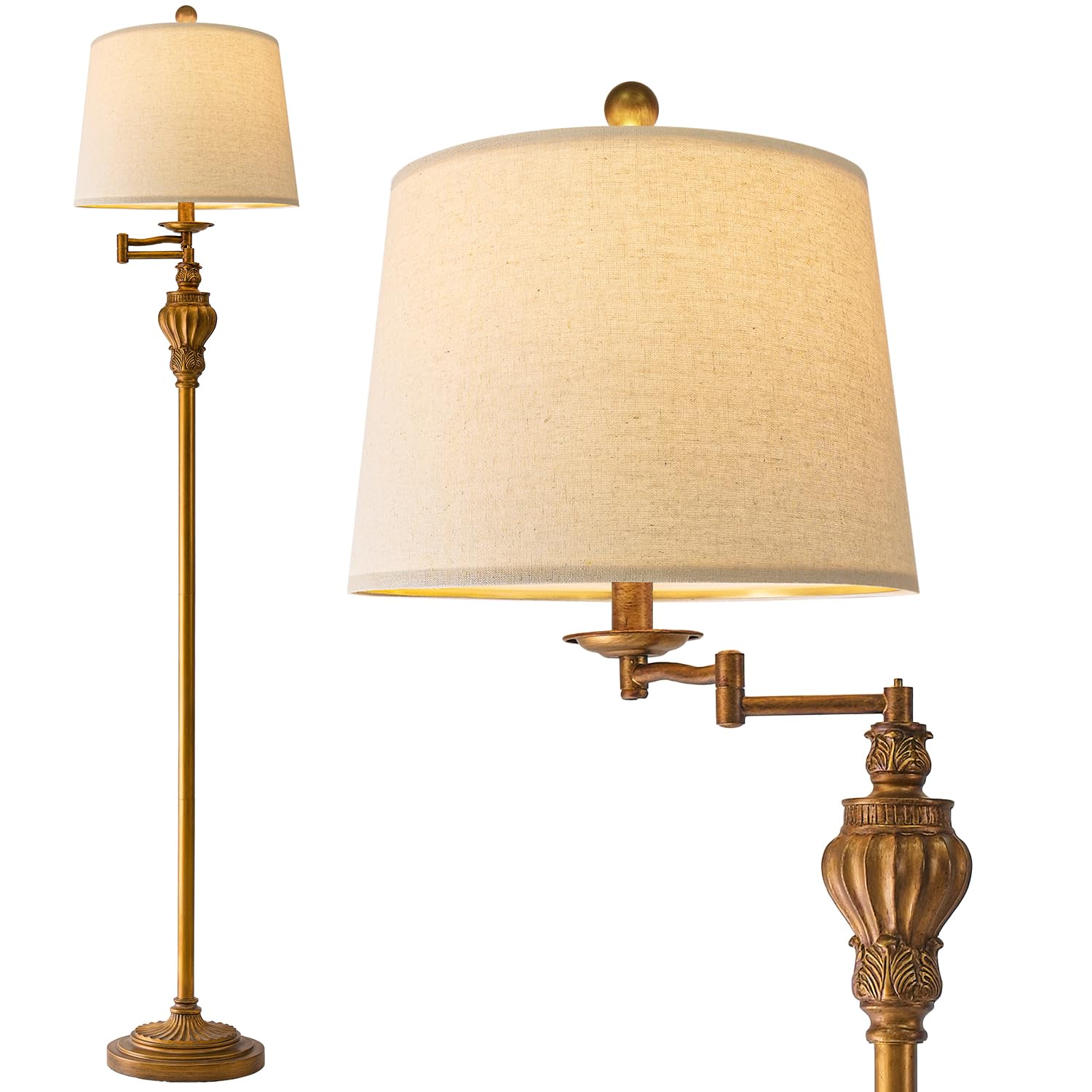 Photo 1 of G-SAFAVA 61" Vintage Floor Lamp with 350° Adjustable Swing Arm, Gold Standing Lamp for Bedroom Living Room Nightstand Bedside Retro Farmhouse Mid Century Lamp Light Home Décor Office Gifts