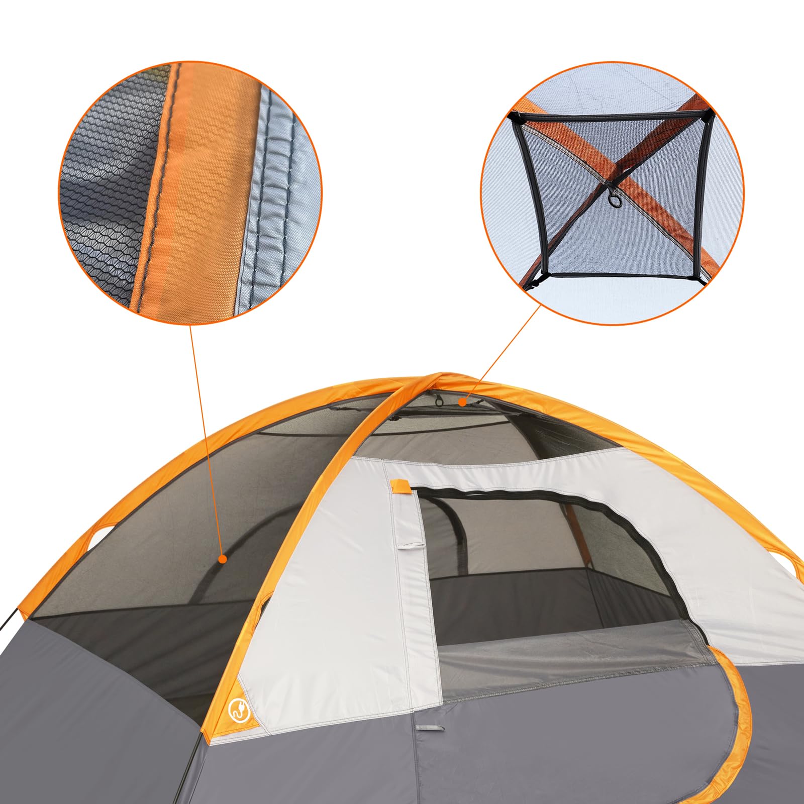 Amazon Basics Kuppelzelt für Camping, mit Regenschutz und Tragetasche, 3-Jahreszeiten-Zelt, einfacher Aufbau, 2 Personen, Orange und Grau 4