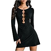 SOLY HUX Women's Cut Out Mini Dress Long Sleeve Crewneck Fitted Going Out Fall Dresses