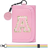 Christmas Gifts for Girls 3 4 5 6 7 8 9 10 11 12 Years Old Kids Wallet Cute Initial Coin Purse Toddler Wallet with Magic Sticker (Pink, A)