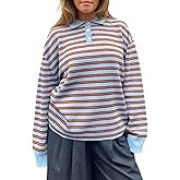 Argeousgor Women Y2k Striped Rugby Shirt Vintage Long Sleeve Collared Shirt Preppy Polo Sweatshirt Jersey Girls Streetwear