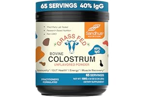 Sandhu's Pure Bovine Colostrum 65 Servings for Humans | 𝟰𝟬% Highest 𝗜𝗴𝗚 | Grass Fed, Unflavored Made in USA | for Gut Health, Immune Support and Muscle Recovery Supplement | Men and Women