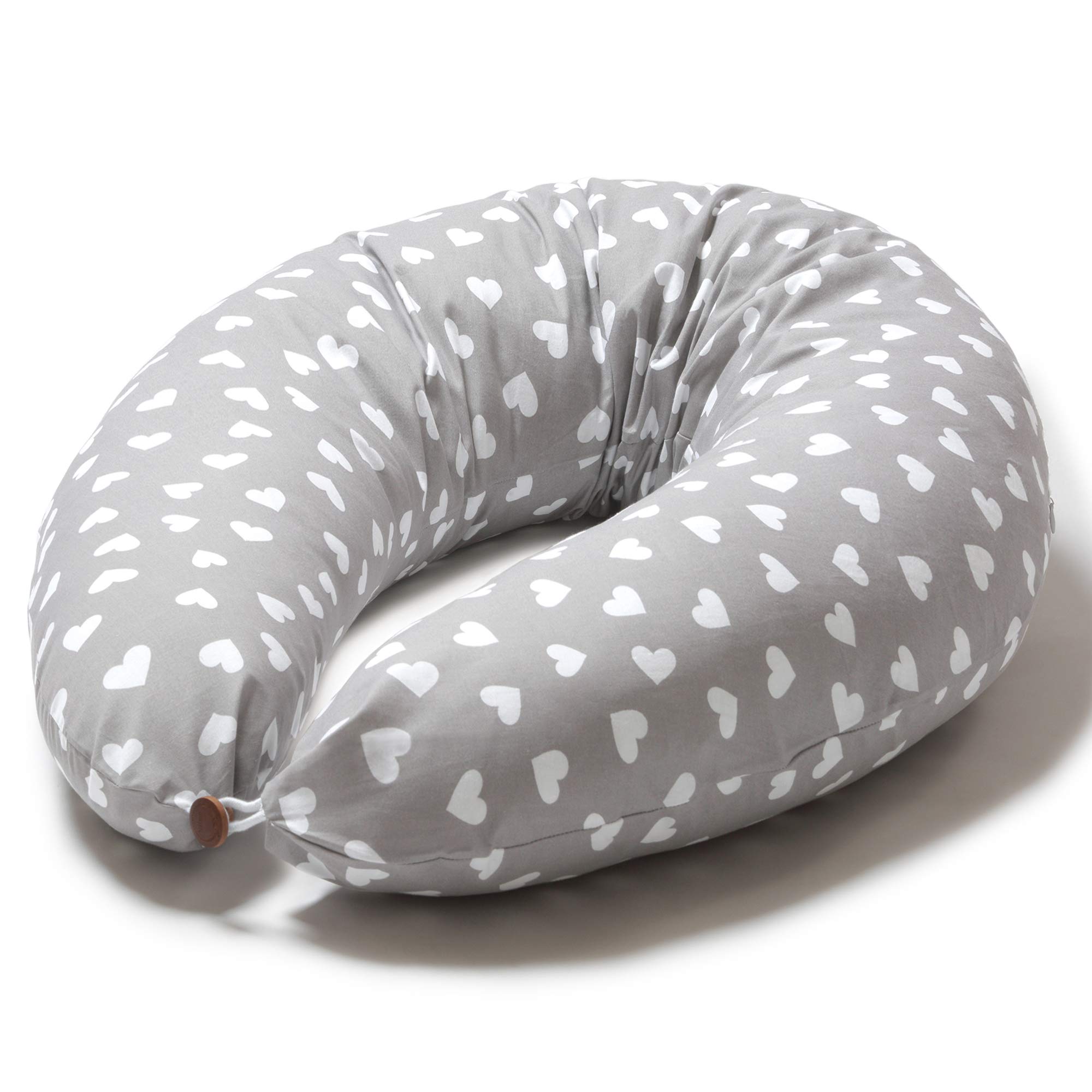 Niimo XXL Pregnancy Pillow & Nursing Pillow - 2-in-1 Design with a 100% Cotton Cover, Machine-Washable, White Hearts (200 x 70 cm)