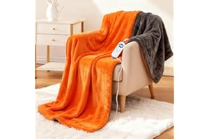 EASTSORA Electric Heated Blanket Throw 50''x60'' Soft Flannel Fast Heating 12 Heat Levels 1–12H Timer & Overheat Protection & Auto Shut-Off & ETL FCC & Machine Washable Heated Throw (Deep Gray & Orange)