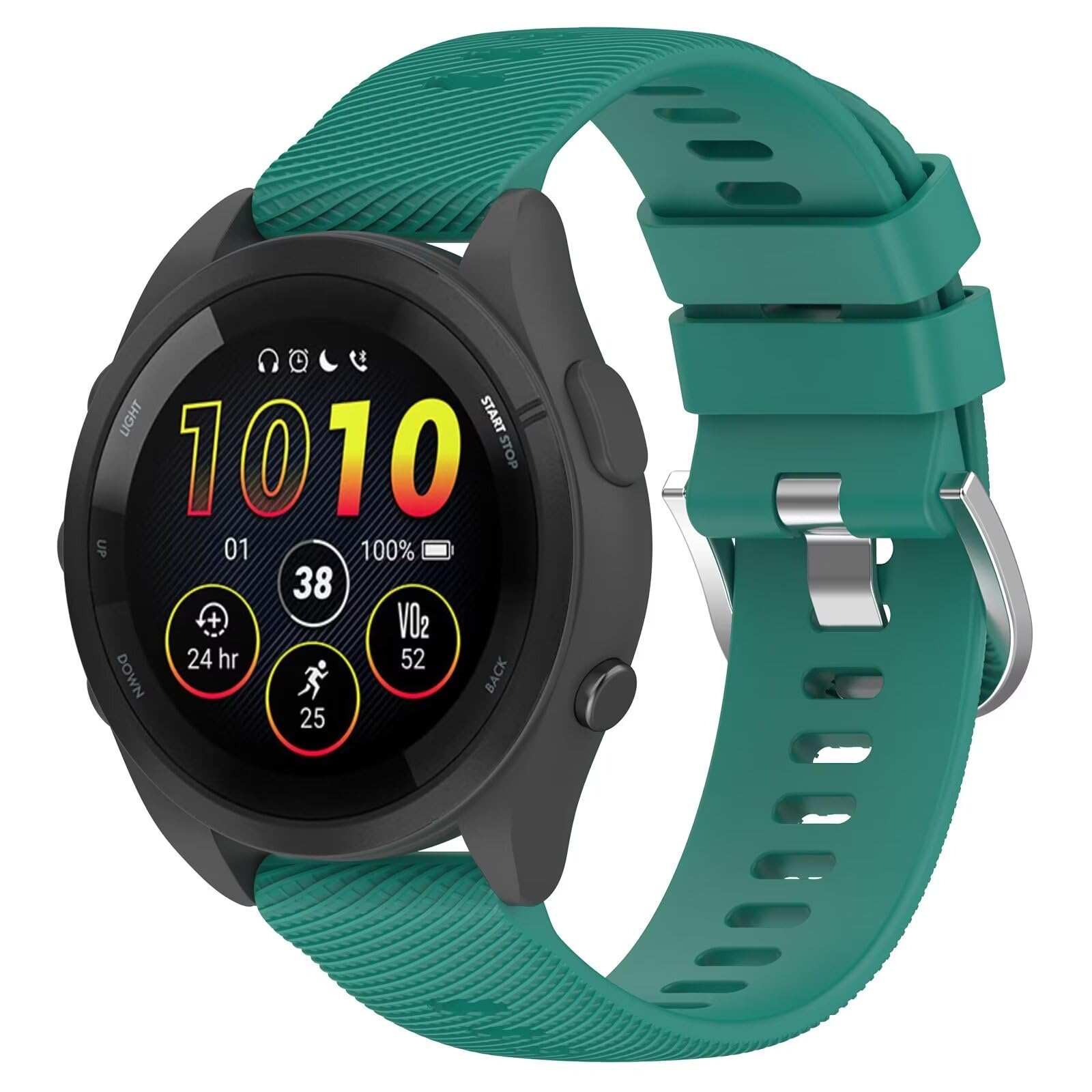 FTRONGRT 20mm Soft Silicone Watch Strap for Garmin Forerunner 55, Adjust at Will, Replacement Wristband Bands Bracelet for Garmin Forerunner 55 - Pine Green